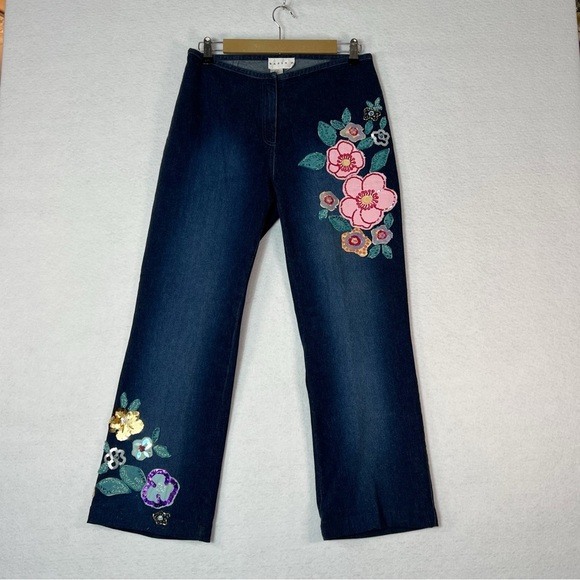 Basix II Women’s Straight Leg Jeans Embellished Floral Sequin Appliqué size 8 - Picture 11 of 13